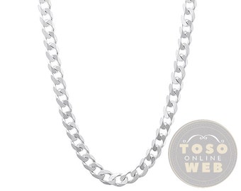 22inch - 30inch 6.8mm Sterling Silver Curb  180 Chain, .925 Sterling Silver Men's Curb Chain w/ Lobster Lock Type