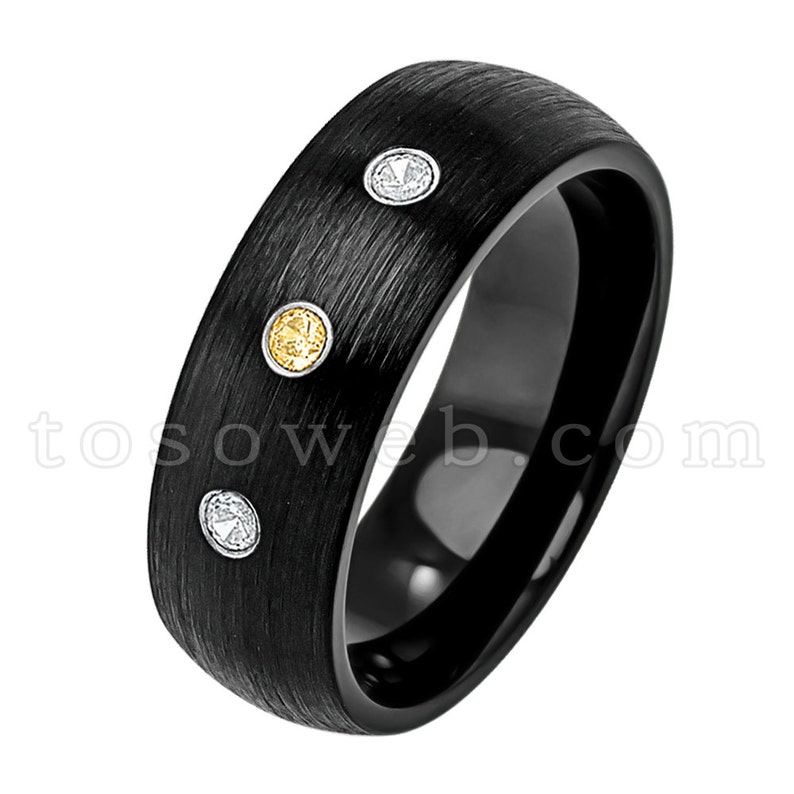 Men/'s November Birthstone Ring 8mm Black Ion Plated Brushed Finish Tungsten Carbide Ring TS2312 Citrine Wedding Band