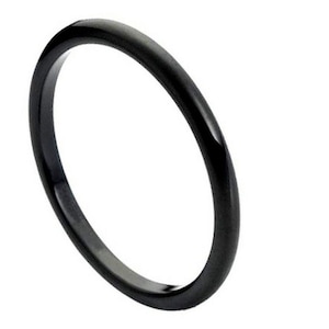 Ladies 2mm Black Ion Plated Wedding Band, Classic Dome High Polish Comfort Fit Tungsten Carbide Anniversary Ring TS2072