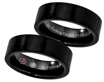 Reserved Listing - Black IP 7mm Pipe Cut Tungsten Carbide Wedding Band with Ruby & Peridot Gemstones set inside of the ring.