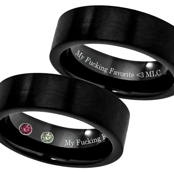 Reserved Listing - Black IP 7mm Pipe Cut Tungsten Carbide Wedding Band with Ruby & Peridot Gemstones set inside of the ring.