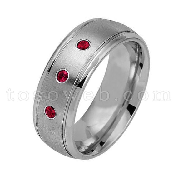 Men's Ruby Wedding Band July Birthstone Ring 8mm Brushed | Etsy