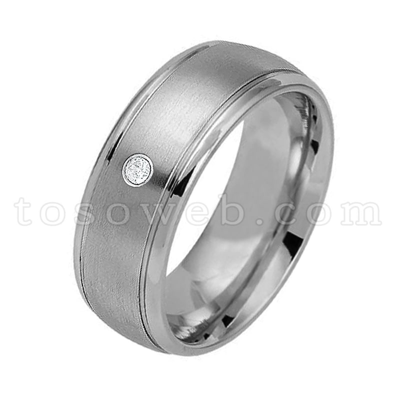 April Birthstone Ring Men/'s White /& Black Diamond Wedding Band 8mm Brushed Center Polish Edge Tungsten Carbide Ring TS1762