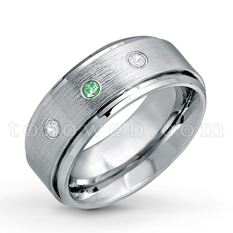 Men's January Birthstone Ring Tsavorite & Diamond Wedding Etsy