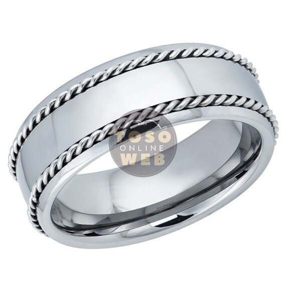 Men's 8mm Semi Dome Edge High Polished W/ Stainless Steel Rope