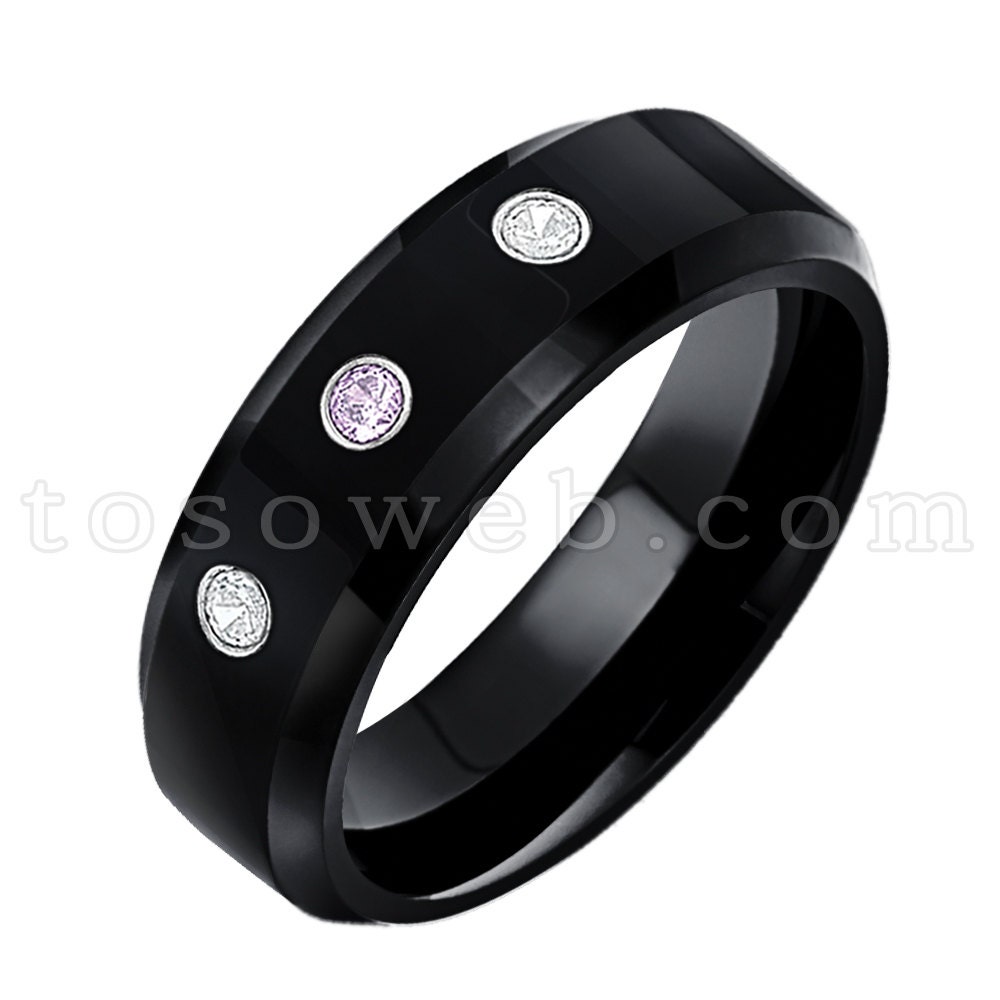 Ladies February Birthstone Ring, Amethyst Solitaire Wedding Band