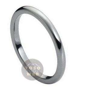 Ladies 2mm Wedding Band, Classic Dome High Polish Comfort Fit Tungsten Carbide Anniversary Ring TS0812