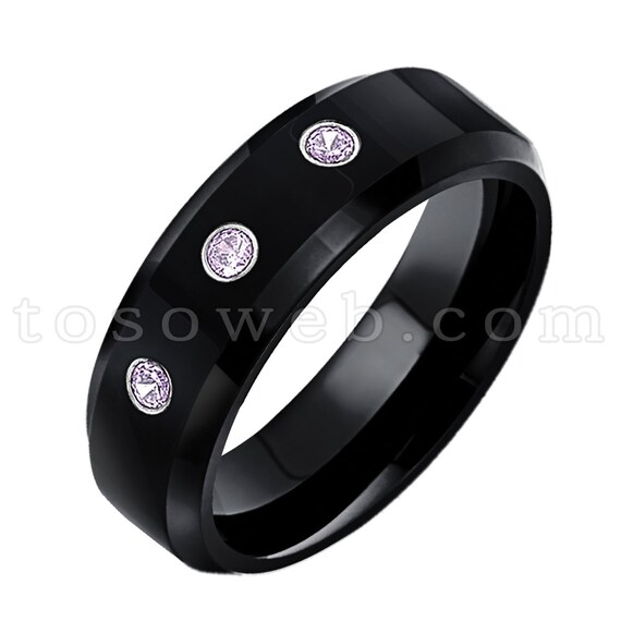Ladies February Birthstone Ring, Amethyst Solitaire Wedding Band