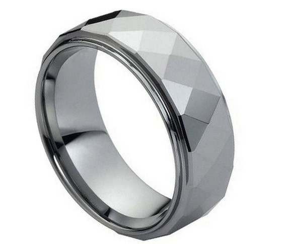 Mens 8mm Pipe Cut Edge Wedding Band Black Ion Plated Comfort Fit Tungsten Carbide Anniversary Ring