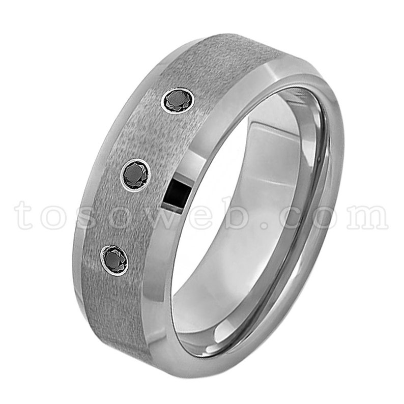 10mm Matte Center Beveled Shiny Edge Tungsten Carbide Anniversary Ring TS2022 Men/'s Black /& White Diamond Wedding Band