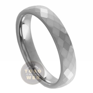 Ladies 4mm Faceted Cut Wedding Band, High Polished Comfort Fit Tungsten Carbide Anniversary Ring TS1722