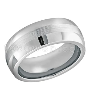 Men&#39;s 8mm Wedding Band, Semi-Dome Brushed Grooved Center Pipe Cut Edge, Comfort Fit Tungsten Carbide Anniversary Ring TS0222