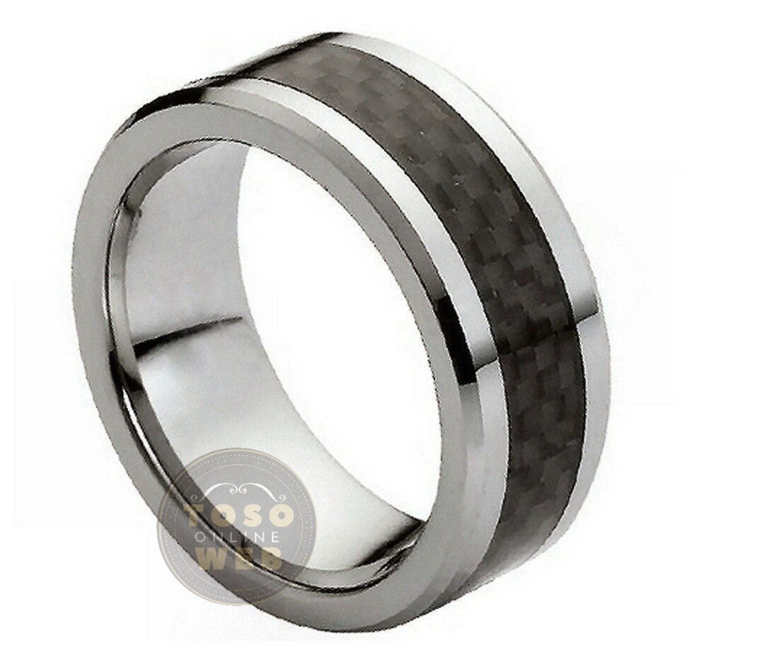 Anello da uomo in tungsteno da 8 mm con intarsi in sabbia Anello da uomo in tungsteno da 8 mm con intarsi in sabbia