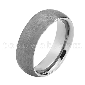 Men&#39;s 8mm Solid Tungsten Wedding Band, Brushed Finish Center Pipe Cut Edge, Comfort Fit Tungsten Carbide Anniversary Ring TS0692