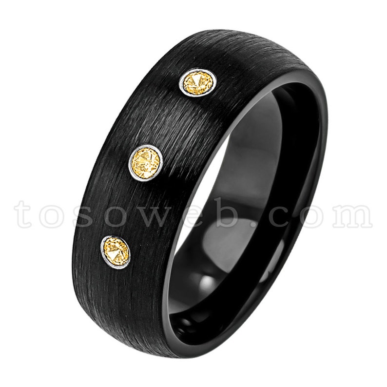 Men/'s November Birthstone Ring 8mm Black Ion Plated Brushed Finish Tungsten Carbide Ring TS2312 Citrine Wedding Band