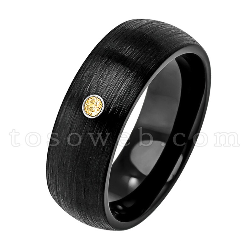 Men/'s November Birthstone Ring 8mm Black Ion Plated Brushed Finish Tungsten Carbide Ring TS2312 Citrine Wedding Band