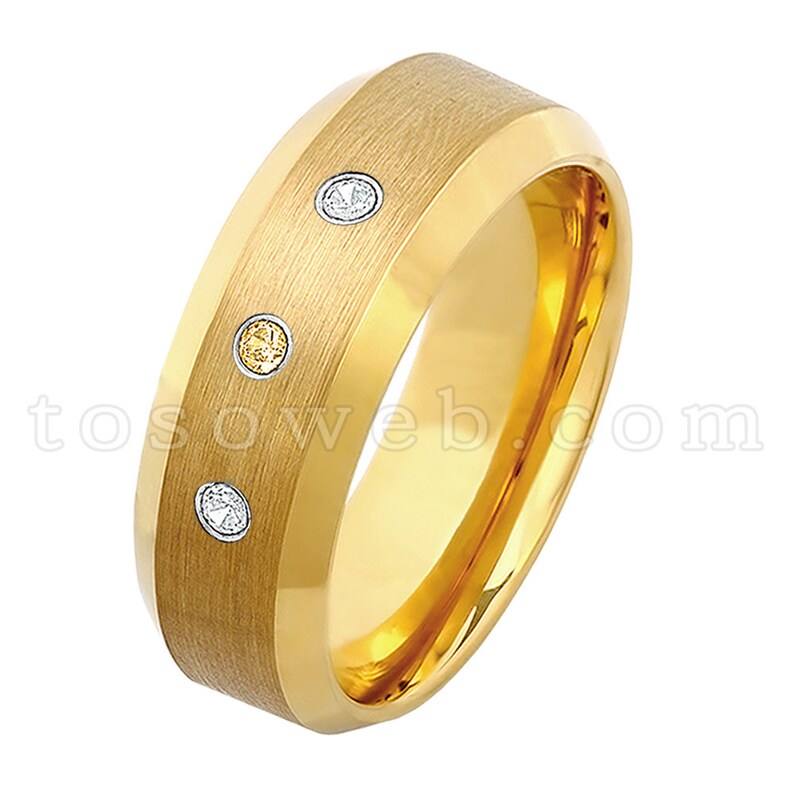 8mm Yellow Gold Plated Beveled Edge Tungsten Carbide Ring TS2102 November Birthstone Ring Men/'s Citrine Solitaire Wedding Band