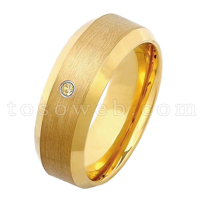 8mm Yellow Gold Plated Beveled Edge Tungsten Carbide Ring TS2102 November Birthstone Ring Men/'s Citrine Solitaire Wedding Band