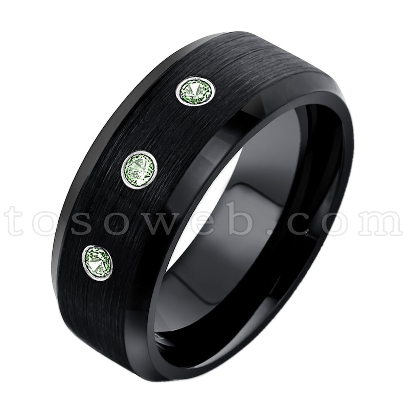 8mm Black IP Brushed Center Tungsten Carbide Ring TS1662 Men/'s June Birthstone Ring Alexandrite /& Diamond Wedding Band