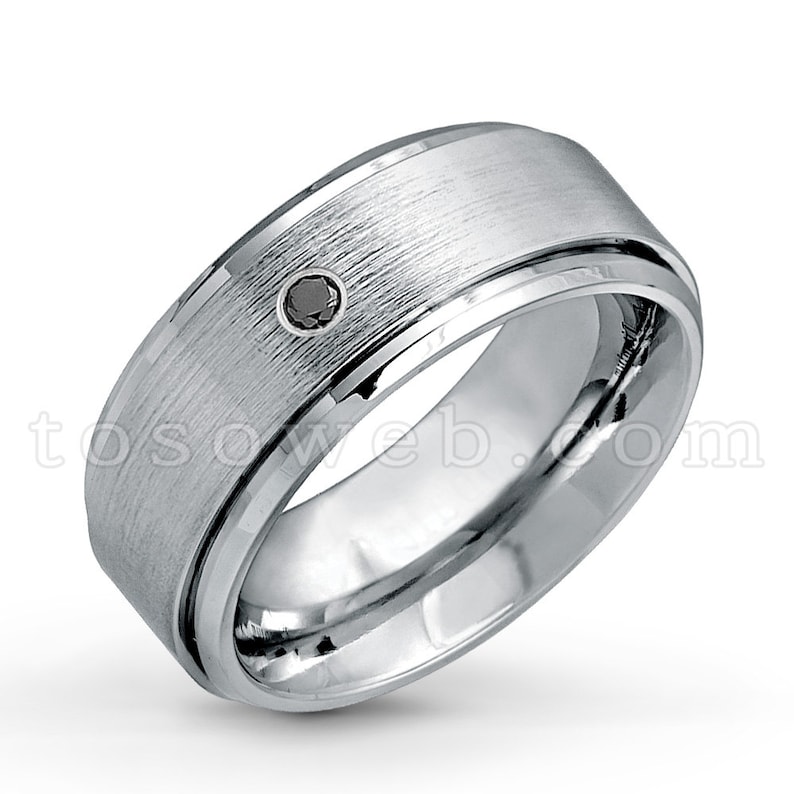 Men/'s Black Diamond Wedding and Anniversary Band 9mm Brushed Center Shiny Beveled Edge Tungsten Carbide Ring TS0232