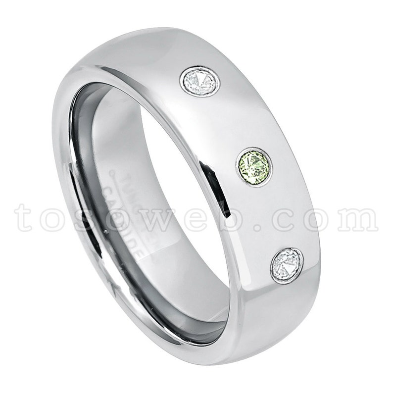 Men/'s Peridot /& Diamond Wedding Band 7mm Semi-Dome Polished Finish Tungsten Carbide Ring TS1752 August Birthstone Ring