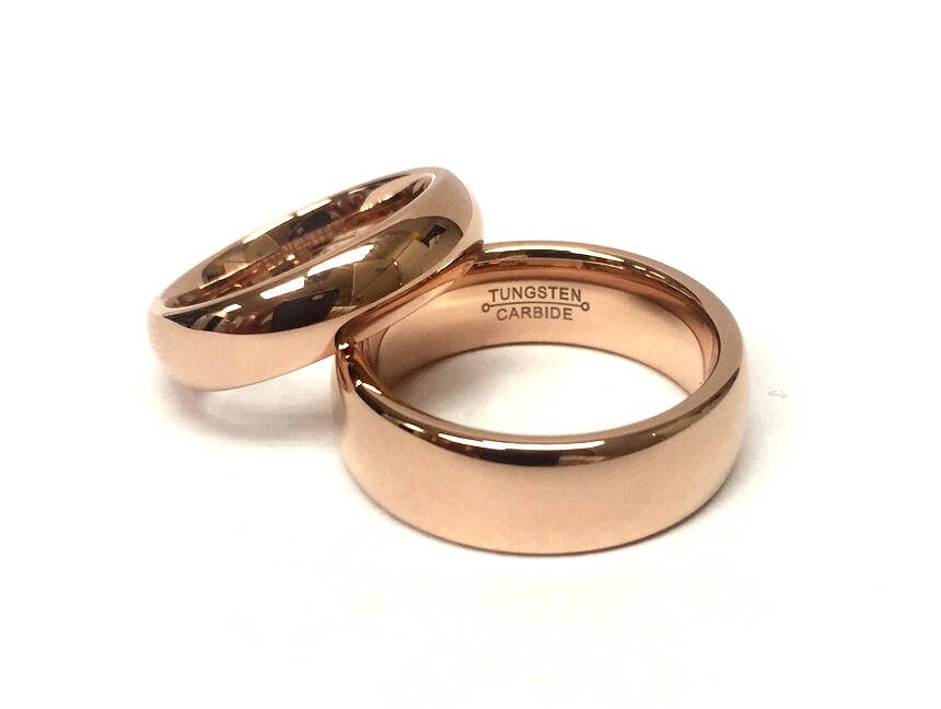 Rose Gold Ion Plated High Polished Comfort Fit Tungsten Carbide Anniversary Ring Ladies 5mm Classic Dome Edge Wedding Band