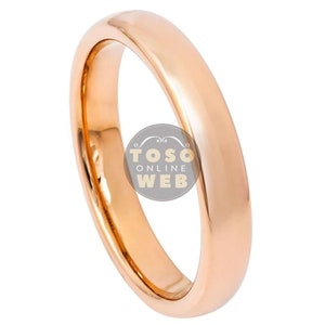 Ladies 4mm Classic Dome Edge High Polished Rose Gold Ion Plated Comfort Fit Tungsten Carbide Anniversary Ring TS7980