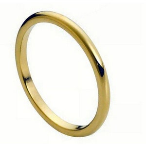 Ladies 2mm Yellow Gold Plated Wedding Band, Classic Dome High Polish Comfort Fit Tungsten Carbide Anniversary Ring TS1852