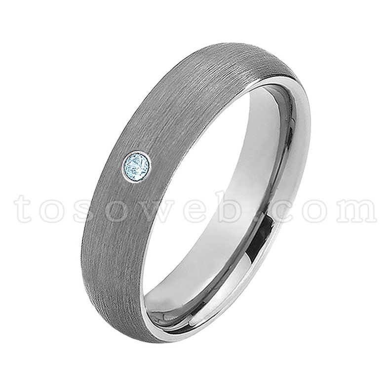 Blue Topaz Wedding Band 6mm Brushed Center Pipe Cut Edge Tungsten Carbide Ring TS0602 Ladies November Birthstone Ring