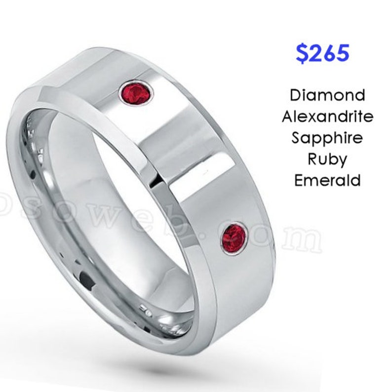 see description for details Custom Bezel-set Tungsten Band with Diamonds or Birthstones TS002 with FREE ENGRAVING