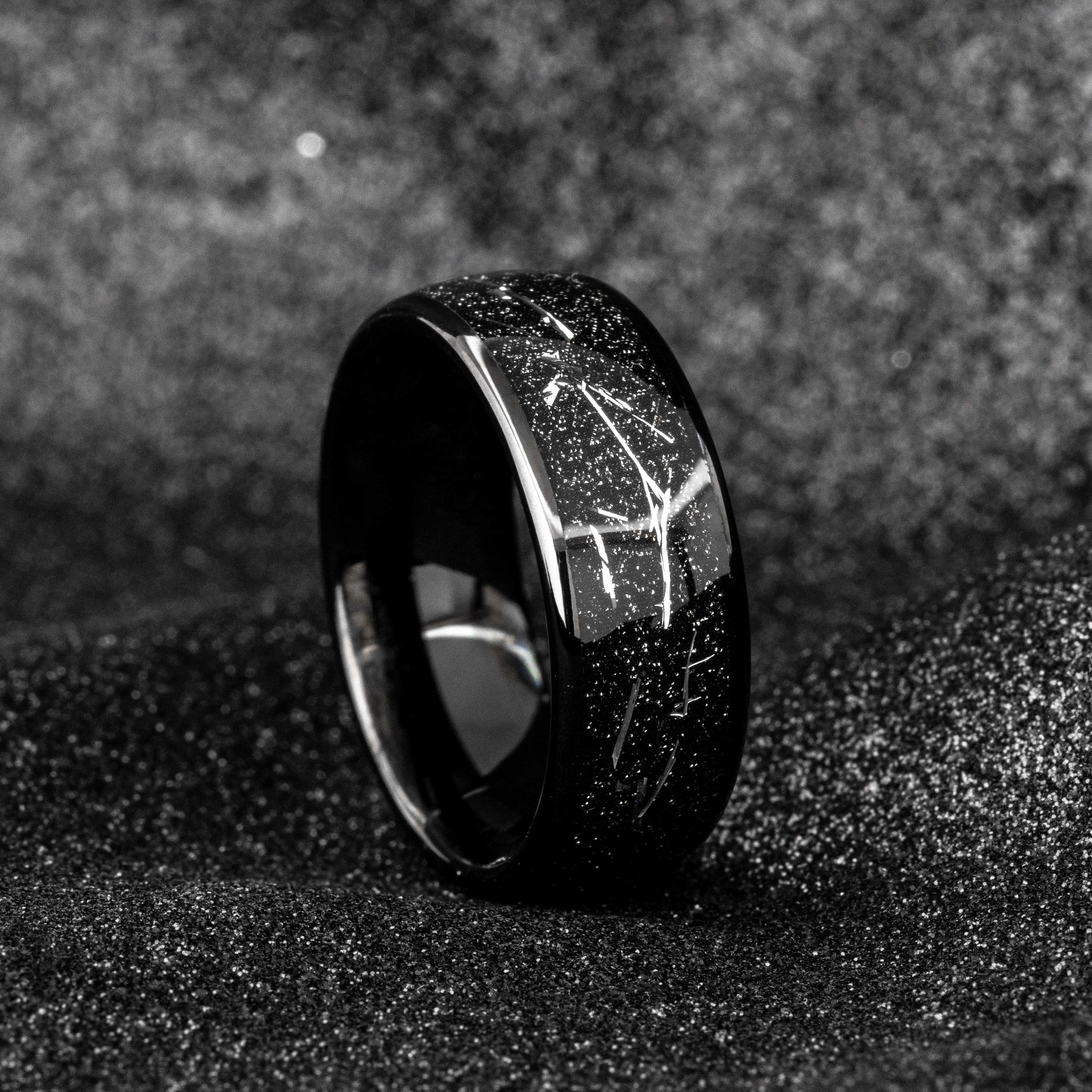 TUTISS Anelli In Tungsteno Martellato Argento/nero Da 8 Mm