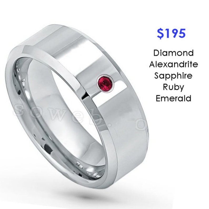 with FREE ENGRAVING Custom Bezel-set Tungsten Band with Diamonds or Birthstones see description for details TS231