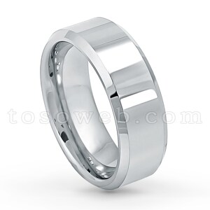 Men&#39;s Anniversary Wedding Band, 8mm Polish Finish Beveled Edge Comfort Fit Tungsten Carbide Ring TS0092