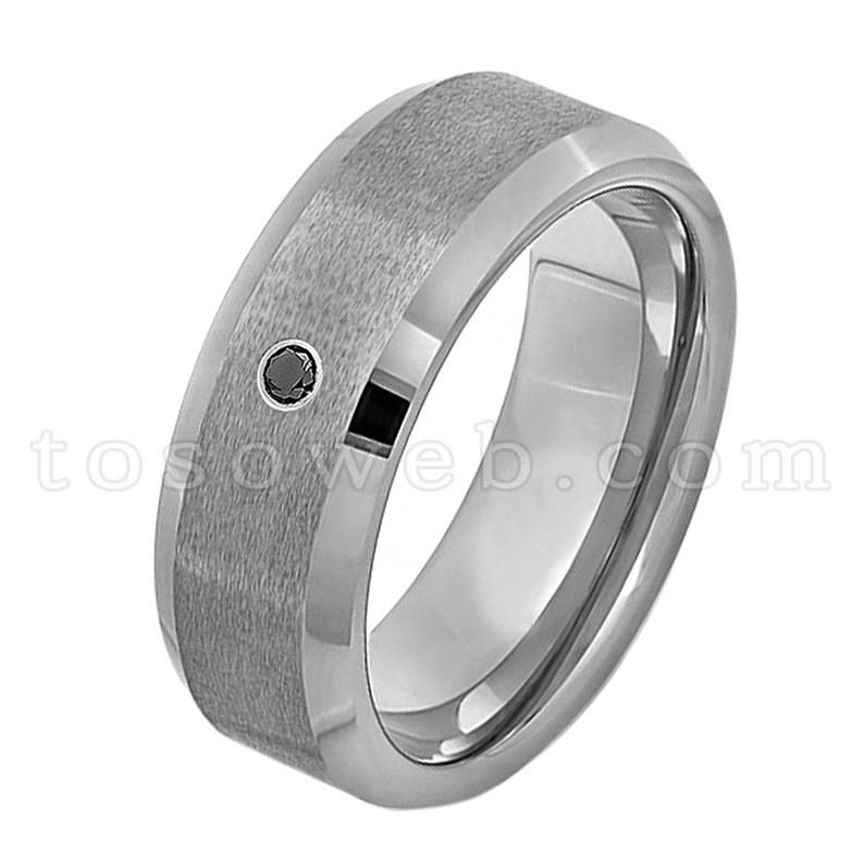 10mm Matte Center Beveled Shiny Edge Tungsten Carbide Anniversary Ring TS2022 Men/'s Black /& White Diamond Wedding Band