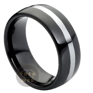 0.21ctw Blue Sapphire 3-Stone Tungsten Ring Brushed Finish Blue IP Comfort Fit 2-Tone Tungsten Wedding Ring TN744BS September Birthstone
