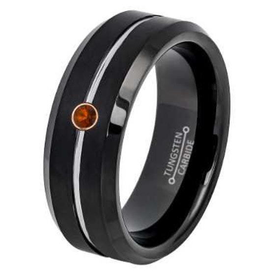 Garnet /& Diamond Wedding Band Men/'s January Birthstone Ring 8mm Black IP Brushed Finish Tungsten Carbide Ring TS2312