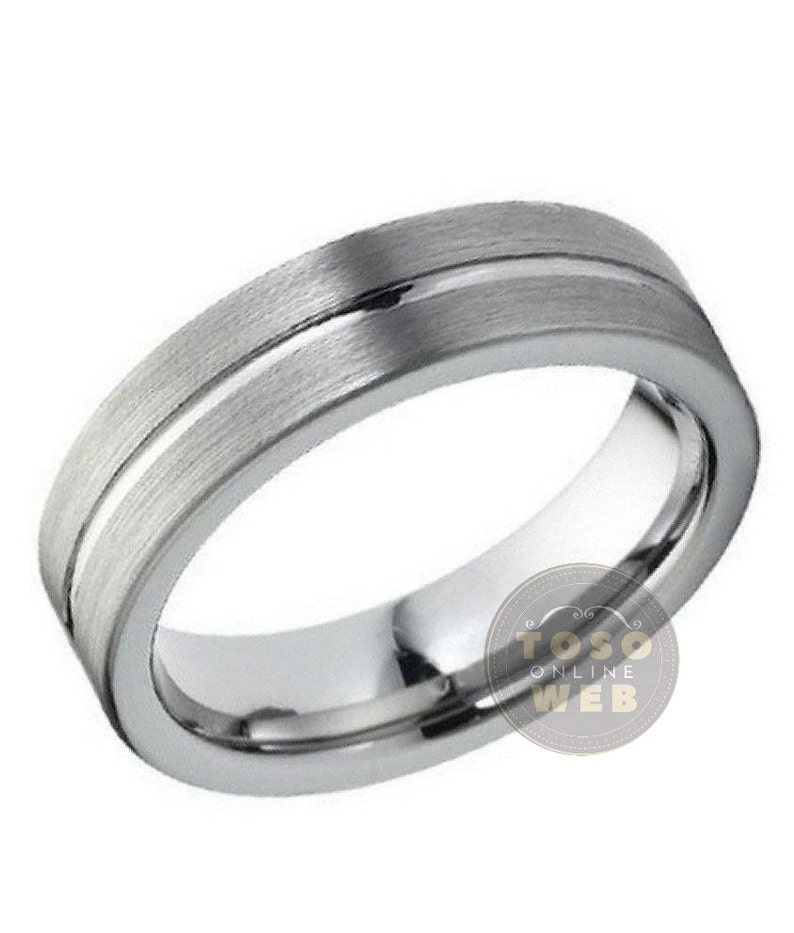 Mens 9mm Pipe Cut Edge Wedding Band High Polished Comfort Fit Tungsten Carbide Anniversary Ring