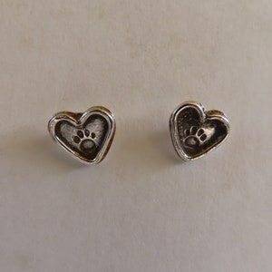 Tiny Heart Dog Paw Print Stud Earrings in Sterling Silver ,&quot;You left your paw print on my heart&quot;