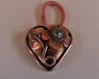 Copper Heart Shape Ponytail or Bun Holder with Flower and Aventurine Gemstone