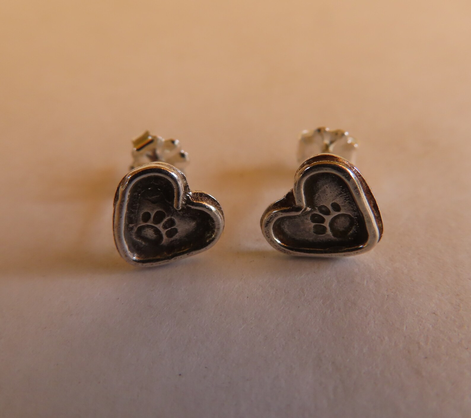 Tiny Heart Dog Paw Print Stud Earrings in Sterling Silver ,you Left