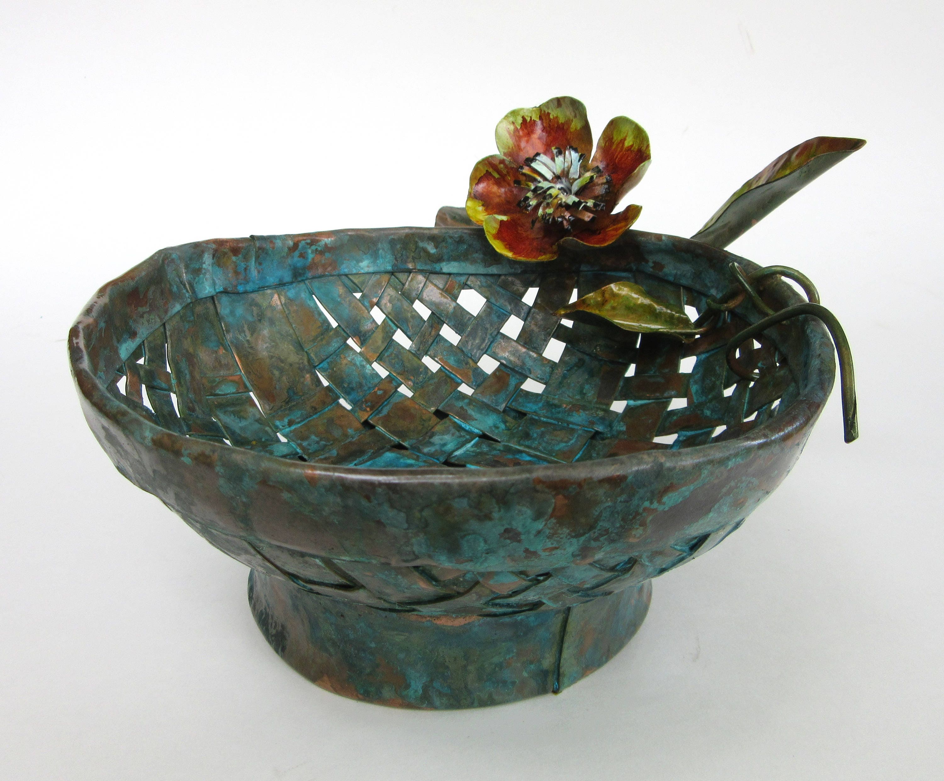 Handmade Woven Copper Decorative Bowl with Flower and Leaf Etsy