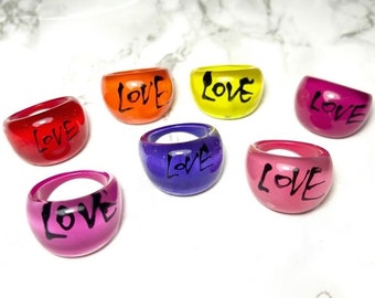 Vintage Lucite “Love” Plastic Statement Ring