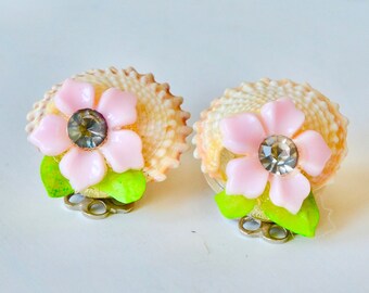 Vintage Clip-on Nautical Floral Accented Earrings