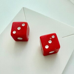 Handmade upcycled vintage red dice statement stud earrings