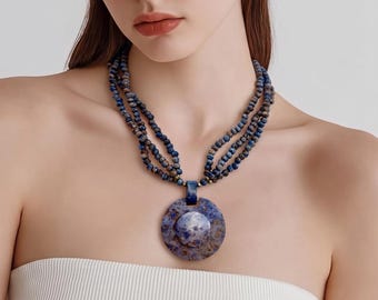 Vintage Blue-tone Multi-Strand Boho Beaded Statement Necklace
