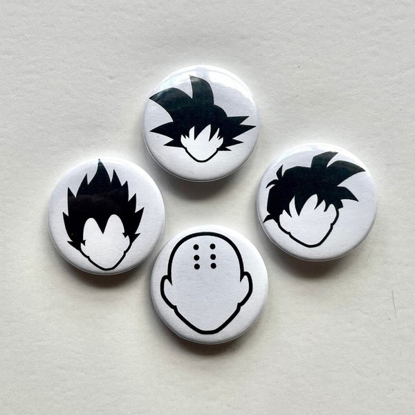 Dragon Ball Z-Goku, Gohan, Vegeta or Krillen Character 1.25” or 2.25” [individual or set of 4] Pinback button pins