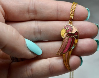 Vintage Cloisonné Parrot NOS Pendant Necklace