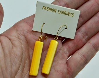 Boucles d'oreilles pendantes rectangulaires à rayures vintage NOS