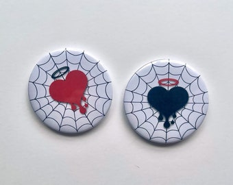 y2k 2.25” pin back button pin kawaii melting angel heart on spider web