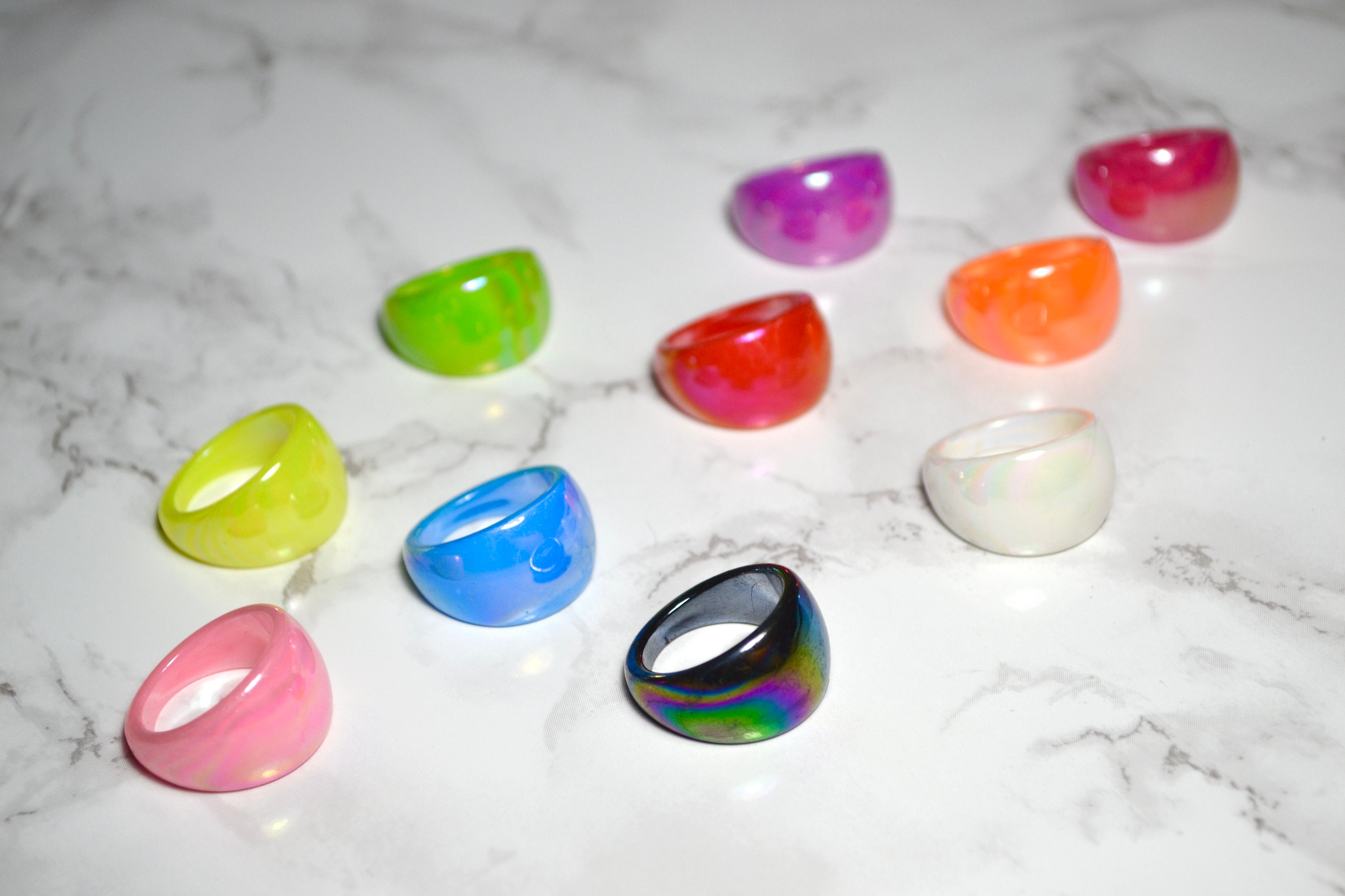 Vintage Metallic Plastic Statement Rings